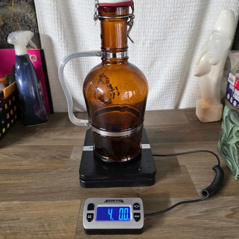 Vintage Amber Glass Beer Growler with Metal Handle and Swing Top Lid 12.5